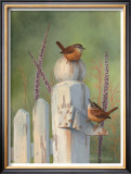 Wrens on Fence Post Print by Bob Henley