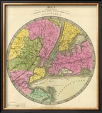Map of the Country Twenty Five Miles Round the City of New York, c.1840 Framed Giclee Print by Jeremiah Greenleaf