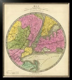 Map of the Country Twenty Five Miles Round the City of New York, c.1840 Framed Giclee Print by Jeremiah Greenleaf