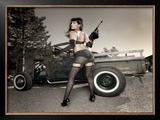 Hot Rod Pin-Up Girl Framed Giclee Print by David Perry