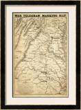 War Telegram Marking Map, c.1862 Framed Giclee Print by L. Prang