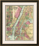 Map of New York and Adjacent Cities, c.1874 Framed Giclee Print by Gaylord Watson