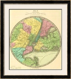 Map of the Country Twenty Five Miles Round the City of New York, c.1848 Framed Giclee Print by Jeremiah Greenleaf