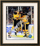 Patrice Bergeron, Zdeno Chara, & Marco Sturm Celebrate Game Winning Goal 2010 NHL Winter Classic Framed Photographic Print