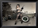 Hot Rod Pin-Up Girl Framed Giclee Print by David Perry