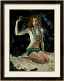 Pin-Up Girl: Exotic Redhead Grotto Framed Giclee Print by Richie Fahey