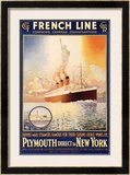 French Line, Plymouth to New York Framed Giclee Print by Rodmell 