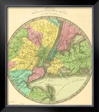 Map of the Country Twenty Five Miles Round the City of New York, c.1848 Framed Giclee Print by Jeremiah Greenleaf