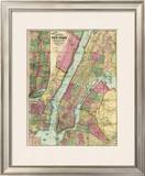 Map of New York and Adjacent Cities, c.1874 Framed Giclee Print by Gaylord Watson