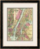 Map of New York and Adjacent Cities, c.1874 Framed Giclee Print by Gaylord Watson