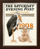 New Year's Baby, c.1908: Stork Delivery Framed Giclee Print by Joseph Christian Leyendecker