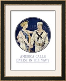 America Calls/Enlist in the Navy Framed Giclee Print by Joseph Christian Leyendecker