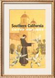 United Airlines: Southern California, Franciscan Monk and Spanish Mission Framed Giclee Print by Stan Galli