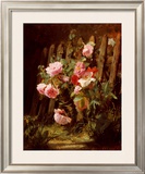 Pink Roses by a Garden Fence Prints by Alfred-Frederic Lauron
