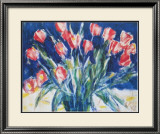 Red Tulips on Blue, 1930 Art by Christian Rohlfs