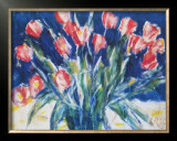 Red Tulips on Blue, 1930 Print by Christian Rohlfs