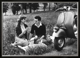 Vespa Piaggio Romance on the Grass Framed Giclee Print
