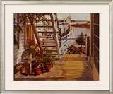Blue Stair and Begonias Print by John Atwater