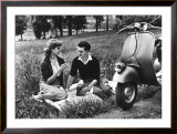 Vespa Piaggio Romance on the Grass Framed Giclee Print