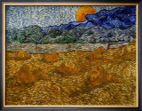 Landscape with Wheat Sheaves and Rising Moon Framed Giclee Print by Vincent van Gogh