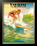Paradise of Pacific, Surfer Framed Giclee Print
