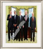 G.W. Bush w/President-elect Barack Obama & Presidents Clinton, Carter, & Bush Sr. in Oval Office. Framed Photographic Print