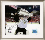 Marc-Andre Fleury Game 7 - 2008-09 NHL Stanley Cup Finals With Trophy Framed Photographic Print