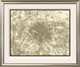 Sepia Map of Paris Lámina enmarcada de edición limitada por Vision Studio