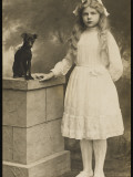 A Young Girl Dressed in Her Best White Dress, with Her Pet Dog, a Manchester Terrier Photographic Print