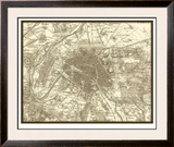 Sepia Map of Paris Limited Edition Framed Print by Vision Studio