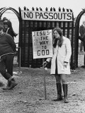 Religious Placard Holder at Buxton Pop Festival Photographic Print by Shirley Baker