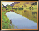 Reservoir with Two Cows Limited Edition Framed Print by Marcia Burtt
