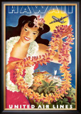 Hawaii via United Airlines Framed Giclee Print by Feher 