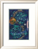 Air France: Celestial Map with Constellations and Zodiac, c.1950 Innrammet Giclee-trykk av Lucien Boucher