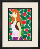 Girl with a Long Hair Surrounded by Flowers Poster par Hiromi Taguchi