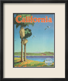 Santa Fe Railroad: California, Pacific Coastline and Spanish Mission Innrammet Giclee-trykk av Oscar M. Bryn