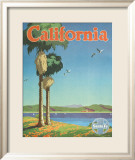 Santa Fe Railroad: California, Pacific Coastline and Spanish Mission Innrammet Giclee-trykk av Oscar M. Bryn
