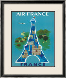 Air France: Eiffel Tower and Paris Monuments, c.1952 Estampe encadrée par Bernard Villemot