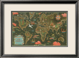 Air France: Flight Routes And Illustrated World Map, c.1948 Innrammet Giclee-trykk av Lucien Boucher