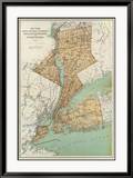 New York: Kings, Queens, Richmond, Rockland, Westchester, Putnam Counties, c.1895 Innrammet Giclee-trykk av Joseph Rudolf Bien New York: Kings, Queens, Richmond, Rockland, Westchester, Putnam Counties, c.1895 Innrammet Giclee-trykk av Joseph Rudolf Bien