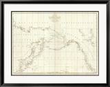Cotes, l'Amerique, l'Asie, c.1797 Estampe encadrée par Jean-francois De Galaup La Perouse