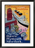 Transatlantique, French Line, Paris-Havre-New York Estampe encadrée par Albert Sebille