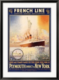 French Line, Plymouth to New York Framed Giclee Print by Rodmell 