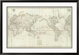 Mappemonde, c.1797 Estampe encadrée par Jean-francois De Galaup La Perouse