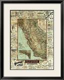 Map of California Roads for Cyclers, c.1896 Innrammet Giclee-trykk av George W. Blum Map of California Roads for Cyclers, c.1896 Innrammet Giclee-trykk av George W. Blum