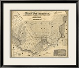 Map of San Francisco, c.1852 Innrammet Giclee-trykk av Britton & Rey Map of San Francisco, c.1852 Innrammet Giclee-trykk av Britton & Rey