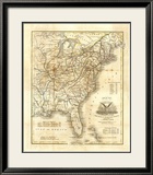 Map of The United States, c.1845 Innrammet Giclee-trykk av John Warner Barber Map of The United States, c.1845 Innrammet Giclee-trykk av John Warner Barber
