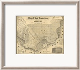 Map of San Francisco, c.1852 Innrammet Giclee-trykk av Britton & Rey Map of San Francisco, c.1852 Innrammet Giclee-trykk av Britton & Rey