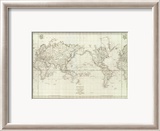 Mappemonde, c.1797 Estampe encadrée par Jean-francois De Galaup La Perouse
