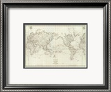 Mappemonde, c.1797 Estampe encadrée par Jean-francois De Galaup La Perouse